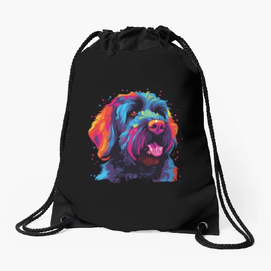 Colorful Russian Black Terrier Drawstring Bags