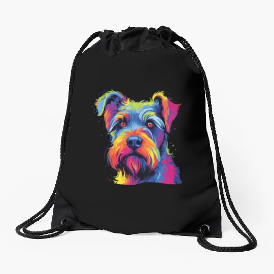 Watercolor Colorful Standard Schnauzer Drawstring Bags