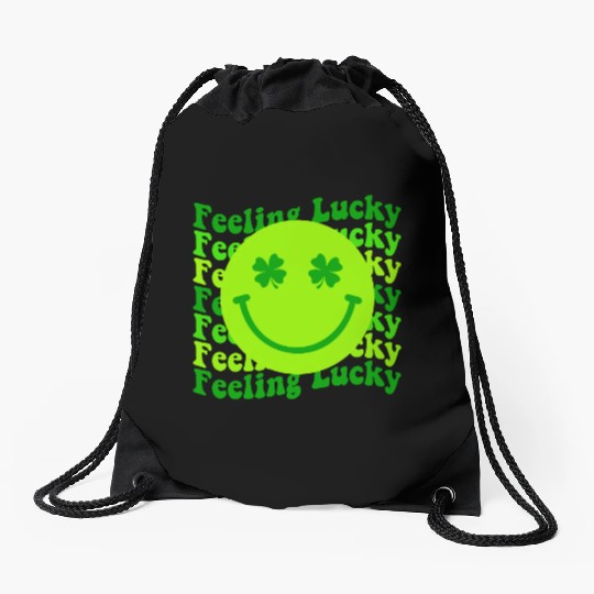 Irish Clover Feeling Lucky Smiling Face Drawstring Bags