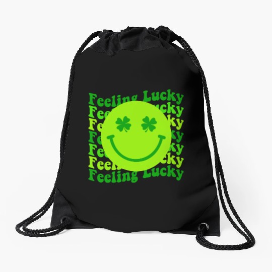 Irish Clover Feeling Lucky Smiling Face Drawstring Bags