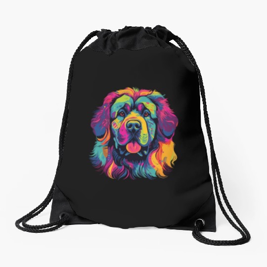 Watercolor Colorful Tibetan Mastiff Drawstring Bags