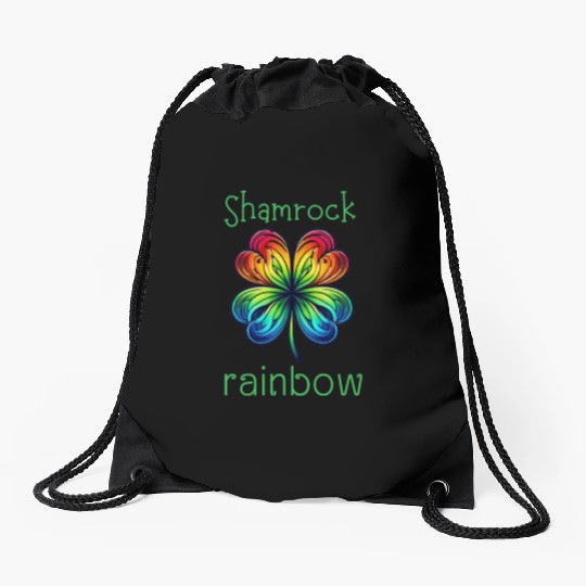 LUCKY Shamrock Rainbow Drawstring Bags