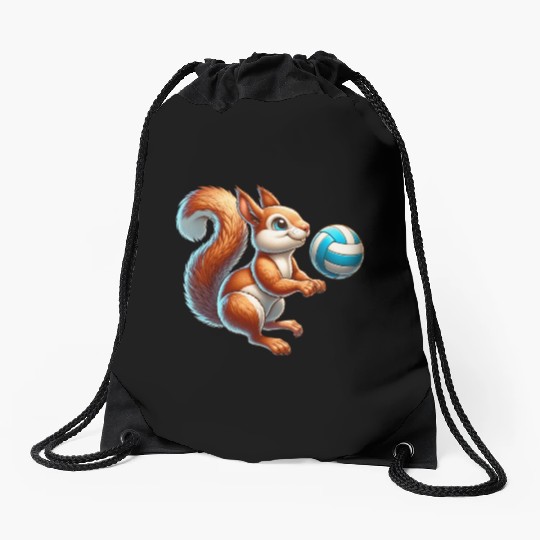 Volleyball Player Squirrel Fun Animal Lover Drawstring Bags