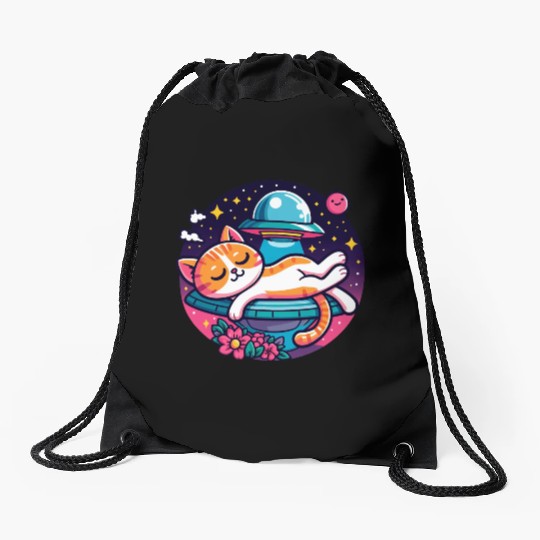 Sleepy Cat Stars Drawstring Bags