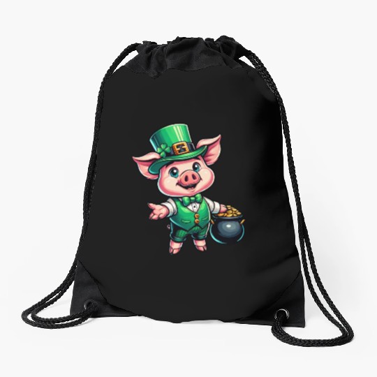 Cute St. Patrick's Piglet Drawstring Bags