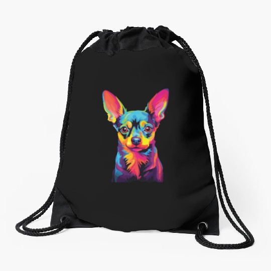Watercolor Colorful Russian Toy Terrier Drawstring Bags