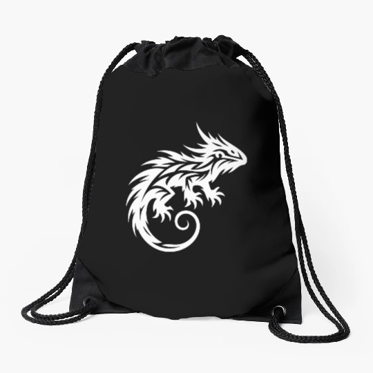 Shaggy Bearded Dragon Tribal Dragon Tattoo Drawstring Bags