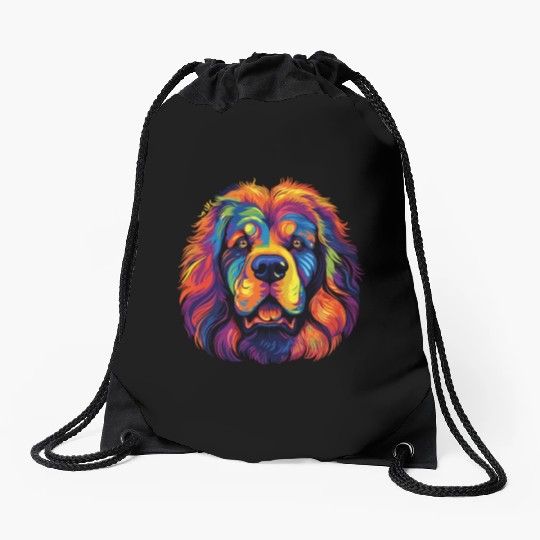 Watercolor Colorful Tibetan Mastiff Drawstring Bags