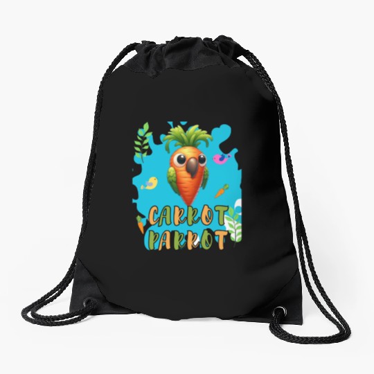 funny carrot parrot Drawstring Bags