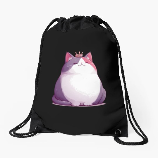 Chunky Kawaii Cat Queen Drawstring Bags
