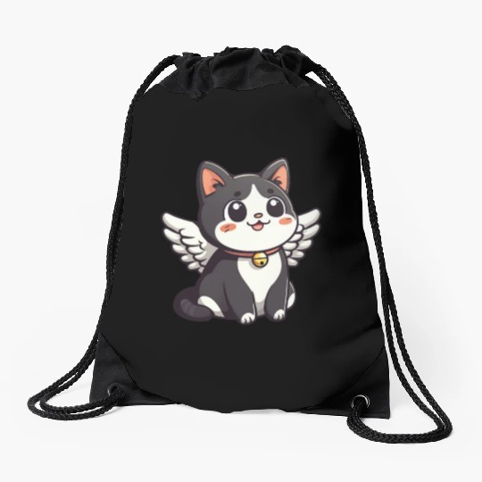 Kawaii Cat Angel Drawstring Bags