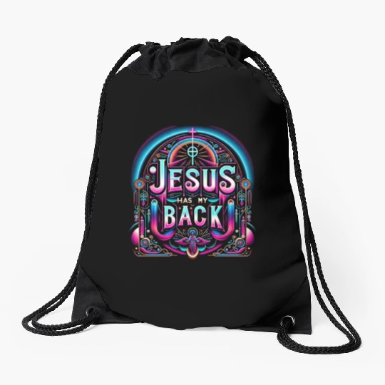 Jesus Has My Back 26 Drawstring Bags