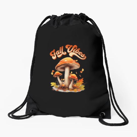 Fall Vibes Autumn Lover Mashroom and Fallen Mapple Drawstring Bags