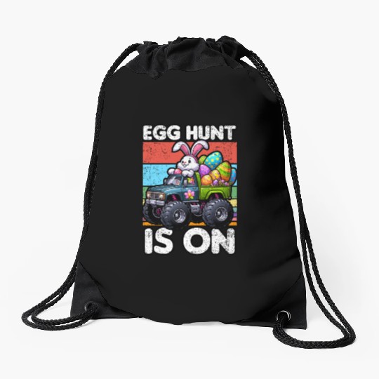 EGG HUNT IS ON EASTER Drawstring Bags