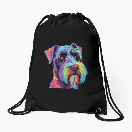 Watercolor Colorful Standard Schnauzer Drawstring Bags