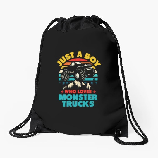 Just A Boy Who Loves Monster Trucks Toddler Kids Drawstring Bags