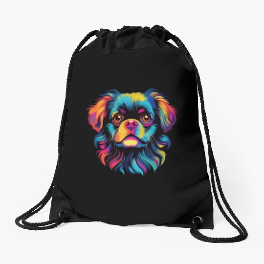 Watercolor Colorful Tibetan Spaniel Drawstring Bags