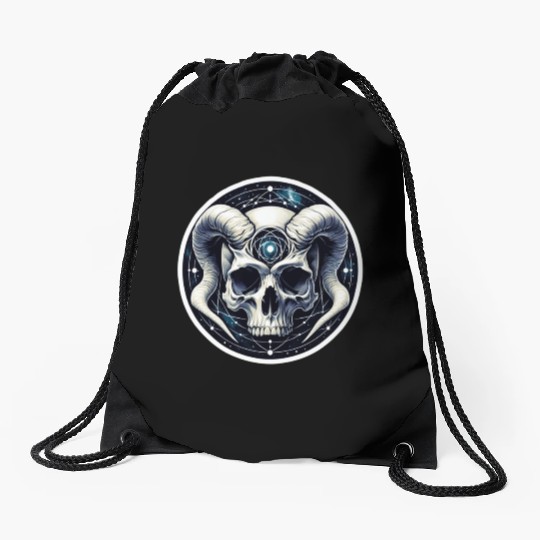 Cosmic Nirvana Serenity: Horned Skull Drawstring Bags