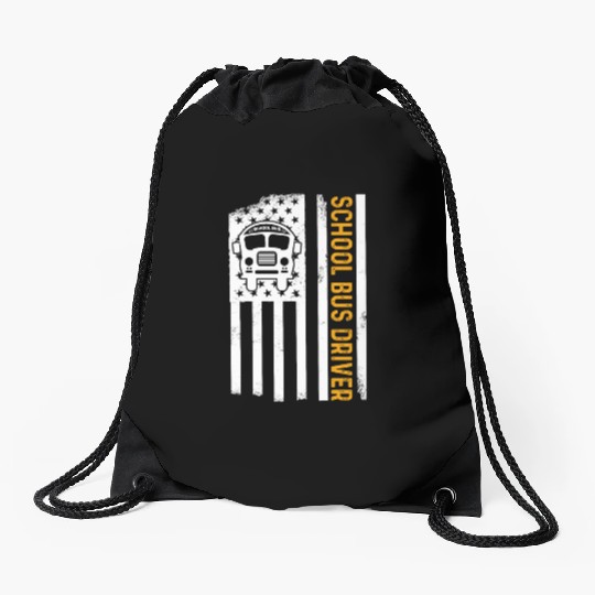 School Bus Driver American Flag School Bus Driver Drawstring Bags