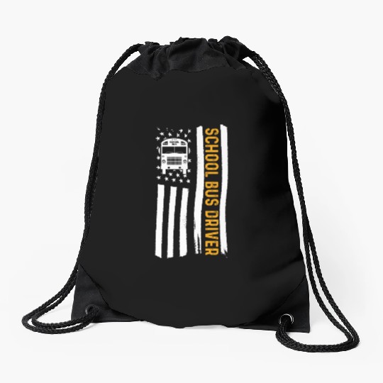 School Bus Driver American Flag School Bus Driver Drawstring Bags
