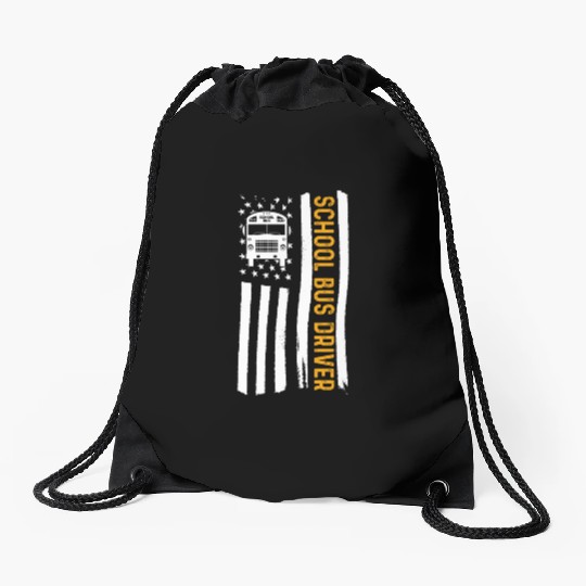 School Bus Driver American Flag School Bus Driver Drawstring Bags