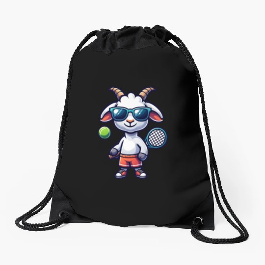 Goat Tennis Player Court Match Design Drawstring Bags