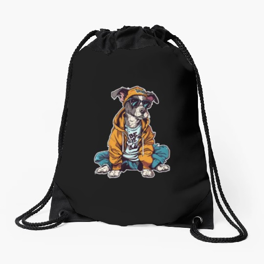 Street-Style Schnauzer Drawstring Bags