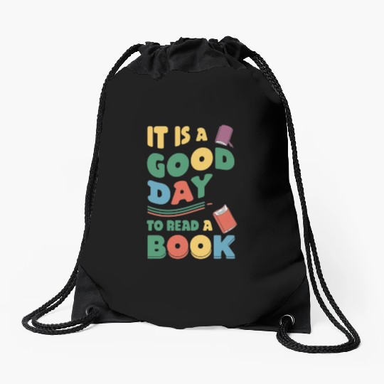 It’s a Good Day to Read a Book Lovers Library Read Drawstring Bags