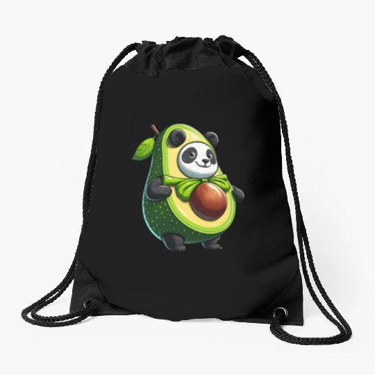 Avocado Panda: Peaceful Green Guardian Drawstring Bags