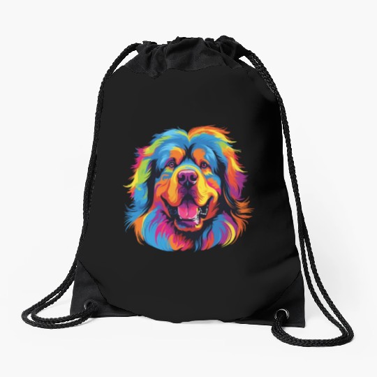 Watercolor Colorful Tibetan Mastiff Drawstring Bags