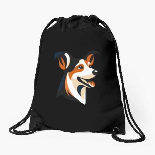 Border Collie Illustration for Dog Lovers Drawstring Bags