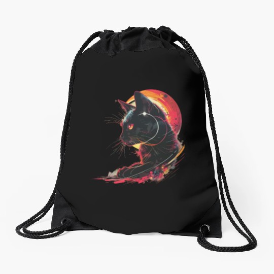 Solar Eclipse with Cat Drawstring Bags