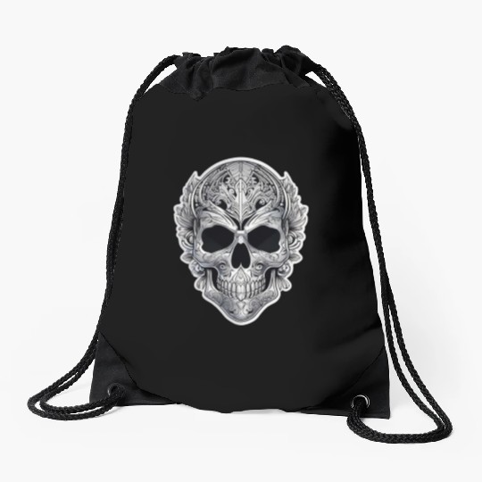 Mexican tribal silver metallic skull Drawstring Bags