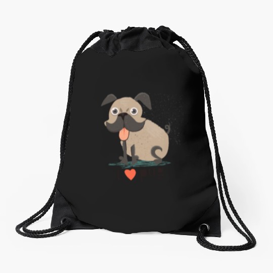 I Love Pug Drawstring Bags