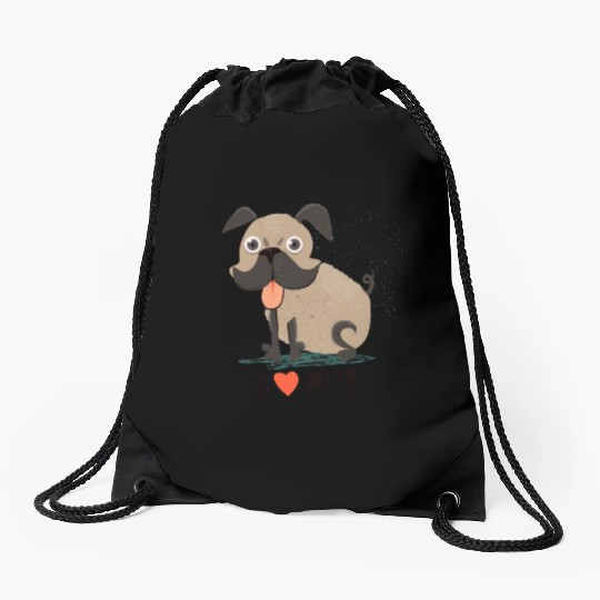 I Love Pug Drawstring Bags