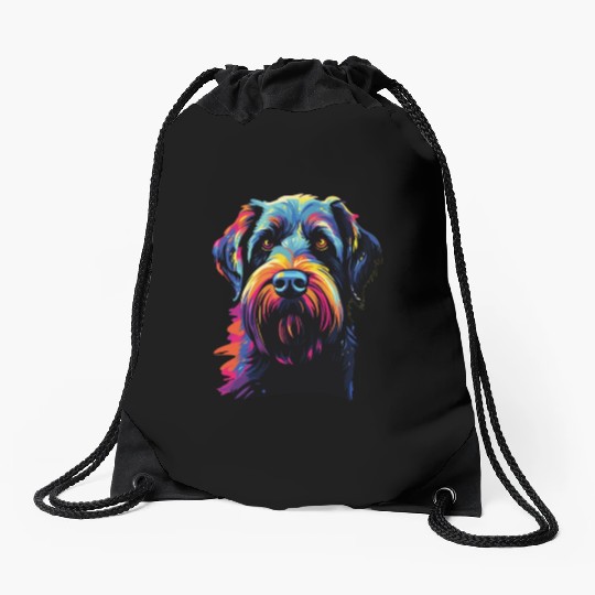 Watercolor Colorful Giant Schnauzer Drawstring Bags