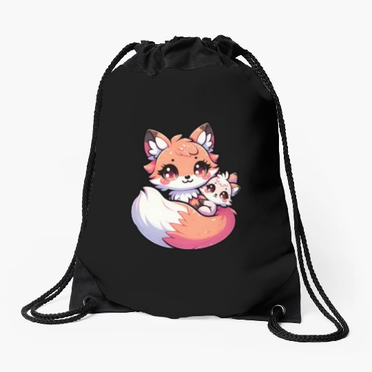 Proud Mother Fox With Her Fox Cub for Mother's Day Drawstring Bags