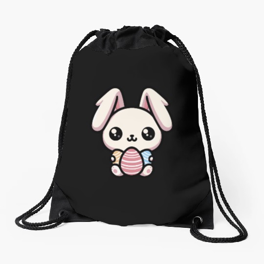 Cute Kawaii chibi Easter Bunny With Eggs Drawstring Bags