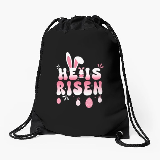 He Is Risen Easter Celebration Theme Bunny Eggs Drawstring Bags