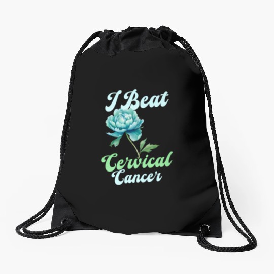 Cervical Cancer Awareness I Beat Cervical Cancer Drawstring Bags