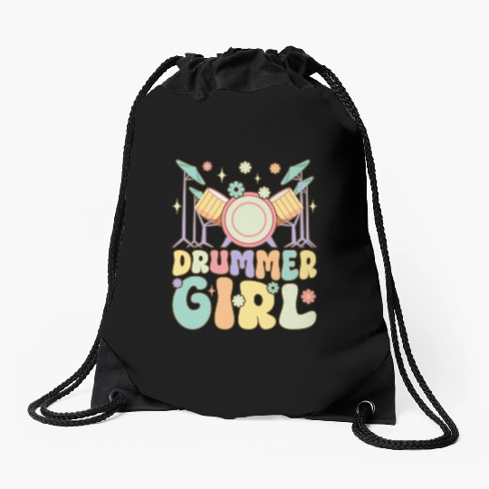 Drummer Girl Groovy Drumming Musician Drum Lover Drawstring Bags