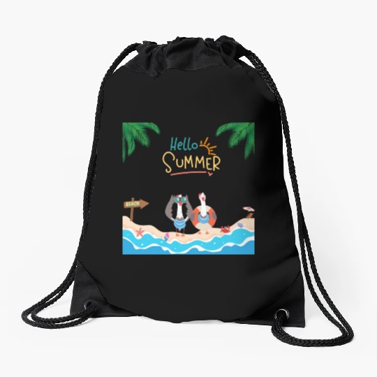 beach lobster Drawstring Bags