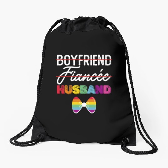 Boyfriend Fiance Husband Gay Marriage Groom LGBTQ Drawstring Bags