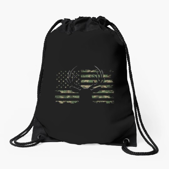 American Flag Camouflage Outdoor Antlers Deer Drawstring Bags