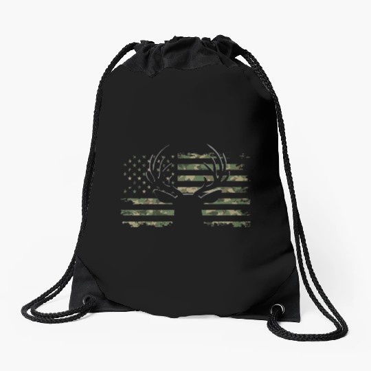 American Flag Camouflage Outdoor Antlers Deer Drawstring Bags