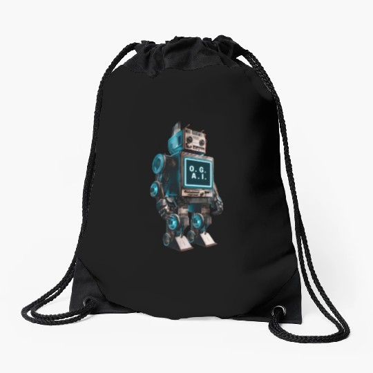 OG AI Robot Art Drawstring Bags