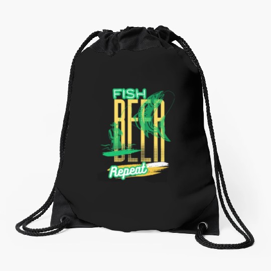 Fish, Beer, Repeat Drawstring Bags