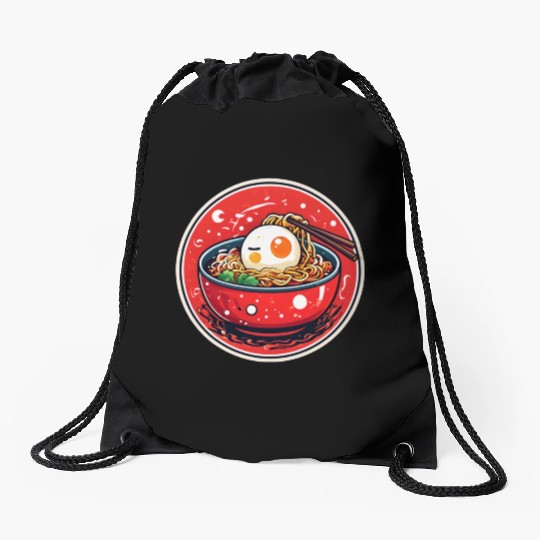 japanese bowl ramen noodles chopsticks with a face Drawstring Bags