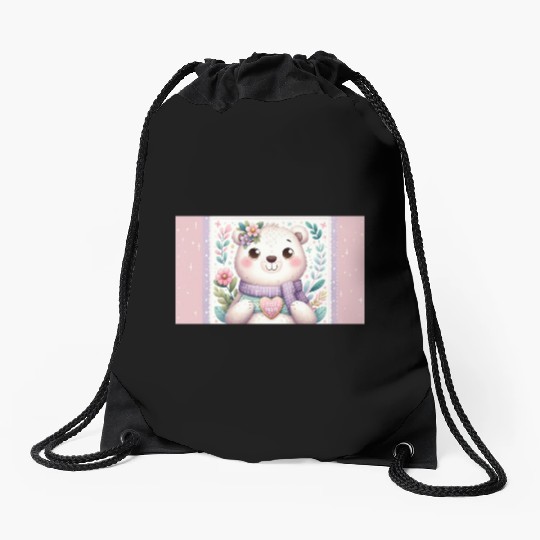 Cute Cuddly Bear: Happy Mother's Day Drawstring Bags
