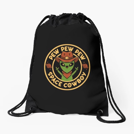 Pew pew pew space cowboy Drawstring Bags